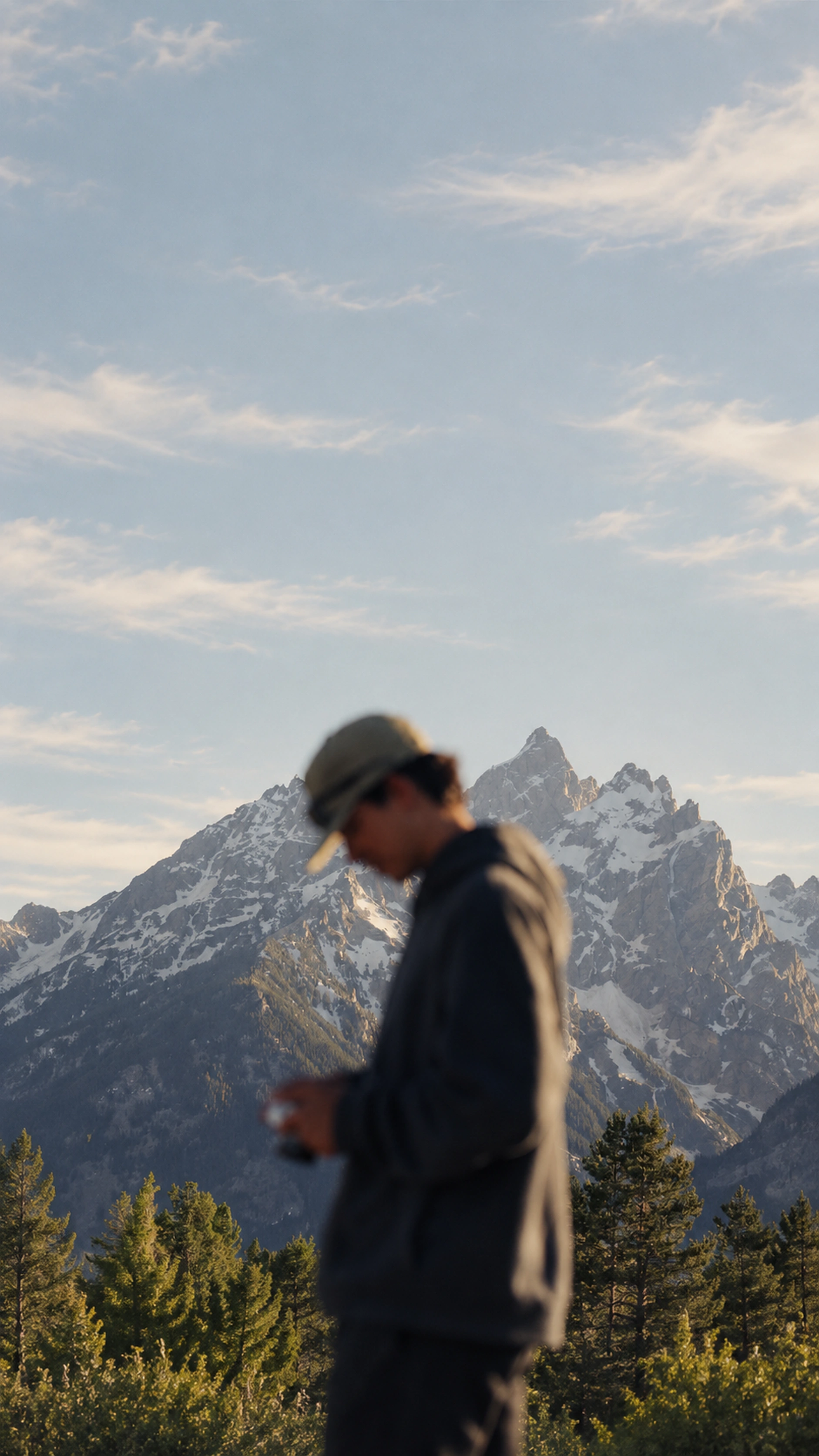 A person standing in front of a mountain landscape